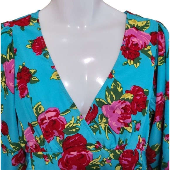 Betsey Johnson Tunic Top Women's M Colorful Floral Bell Sleeve Tie Sash Blouse - Picture 5 of 11